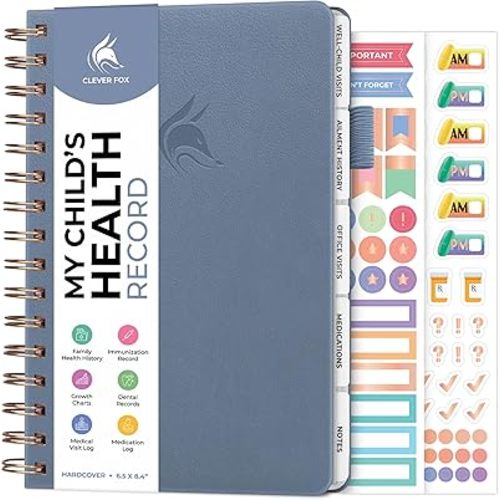 Clever Fox My Child's Health Record Keeper – Child & Baby Medical Records Organizer Log Book – Childcare Journal Notebook & Healthy Tracker for Newborn & Children – Childcare Essentials (Windy Blue)