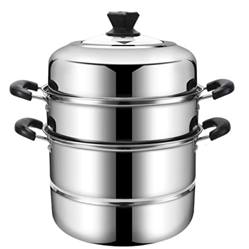 11.8inch Steam Pots with 3pcs Steamer Liners and Kitchen gripper 3-tier Stainless Steel Steamer Pot with Lid for Cooking Multipurpose Vegetable, Dumpling, Stock, Sauce