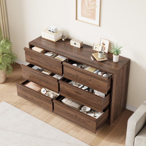 Ebern Designs 6-Drawer Dresser – 47” Wide Wooden Chest for Bedroom, Large Storage Organizer for Living Room, Entryway, Nursery, Closet | Wayfair
