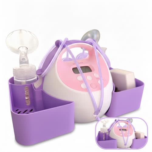 Compatible with Spectra Pump Caddy & Bottle Holder for S1/S2 Breast Pumps – 3D Printed PLA Organizer with Bottle Storage – Snap-On Pump for Pumping Essentials (Purple)