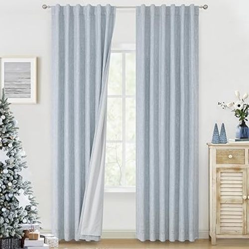 Vision Home Chambray Blue Full Blackout Curtains 84 inch for Bedroom Living Room Darkening Soundproof Window Panels Thermal Insulated Rod Pocket Back Tab Grayish Blue Drapes 2 Panels 50" Wx84 L