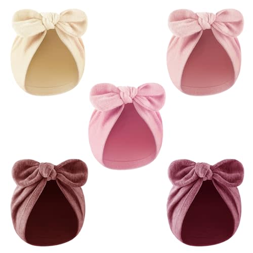 AQOKKA Newborn Baby Girl Hats with Bow Cotton Toddler Infant Beanie Cap Newborn Hospital Hats for Baby Girl Kid 0-12 Months