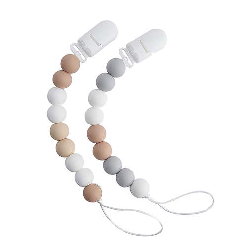 2-Pack Silicone Pacifier Holder Clips - Teething Toy Tether for Car Seats Gear Anti-Loss Safety Accessories(F)