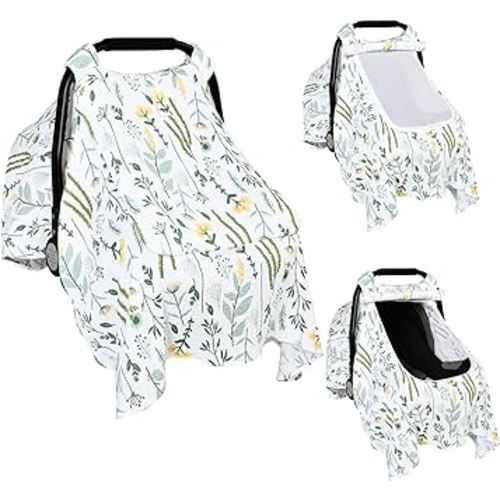 Yoofoss Muslin Car Seat Cover for Babies, 100% Cotton Carseat Canopy with Breathable Window, Universal Fit Infant Car Seat Covers, Multi-use Baby Carseat Covers for Boys and Girls