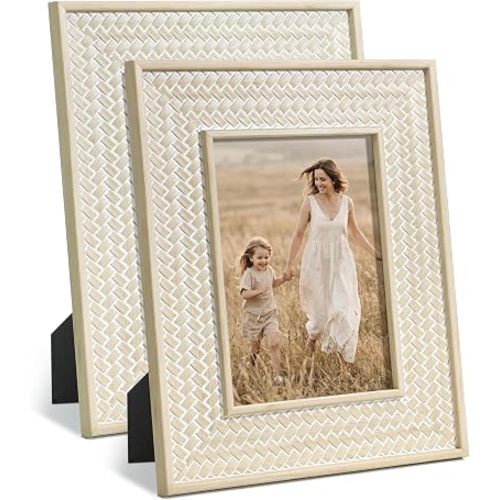 Afuly 5x7 Boho Picture Frame Set of 2 Rattan Beige Unique Coastal Photo Frame