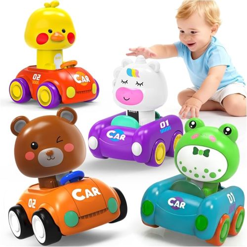 Press and Go Toy Cars for Toddlers 1-3，Fun Vehicle Playset for Kids | 4-Pack Baby Animal Racing Cars Gift | Push and Go Cars for 6-12-18 Months | 1st Birthday Gifts for 1 2 Year Old Boys Girls