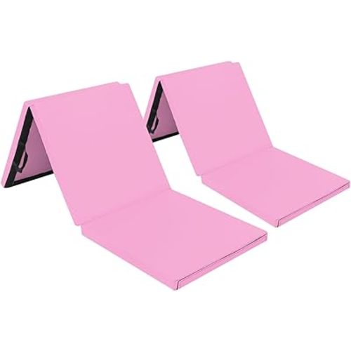Matladin 6' Folding Tri-fold Gymnastics Gym Exercise Aerobics Mat, 6ft x 2ft x 2in PU Leather Tumbling Mats with Hook & Loop Fastener for Stretching Yoga Cheerleading Martial Arts