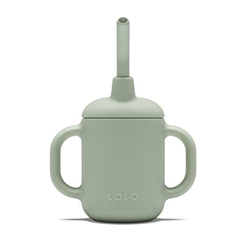 Lalo Little Cup, Non-Toxic Silicone Straw Cup with Handles - Baby and Toddler Sippy Cup - Mini Cup and Straw Training System, 4oz, Sage
