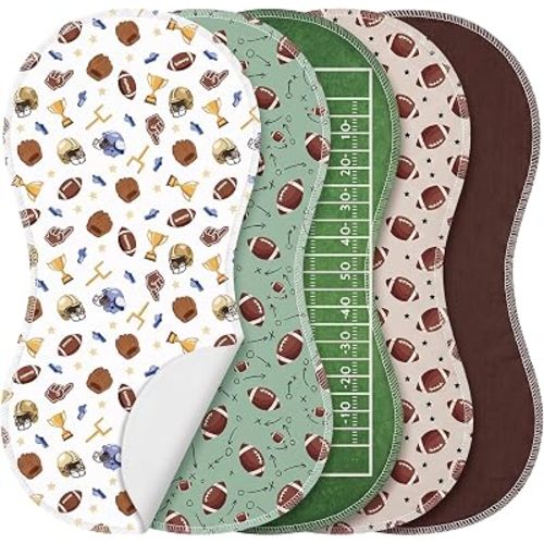 SmoothNovelty 5 Pack Football Baby Burp Cloths for Newborns, Soft, 19"x9"