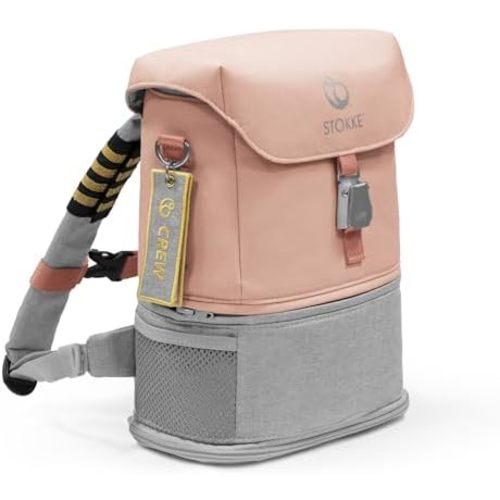 Stokke JetKids BackPack, Coral Pink - Expandable Design for Kids 2-7 Years Old - Easy-to-Clean, Water Repellent Fabric - Includes Pull-Out Seat Pad, Name Tag & Detachable Captain Stripes