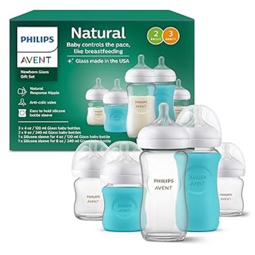 Philips Avent Glass Natural Bottle with Natural Response Nipple, Baby Set