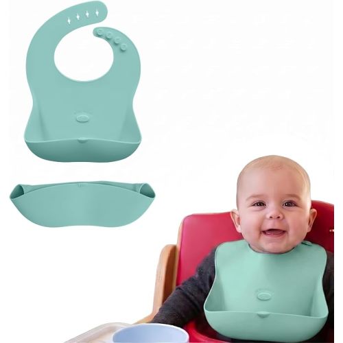 Abiie Ruby Wrapp Silicone Bibs for Babies with Front Pocket - Waterproof Bib - Stain Resistant - Silicone Toddler Bibs
