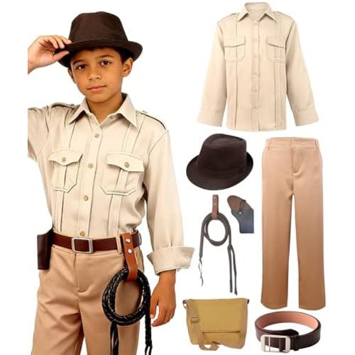 Kids Archaeologist Costume Boys Professor Action Explorer Cosplay Outfit for Halloween Dress Up 3-12years