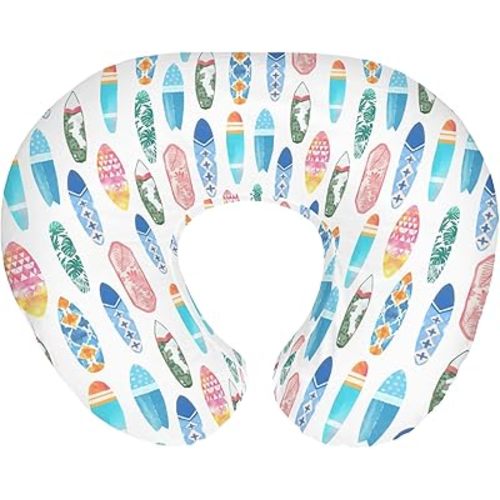 Colorful Surfboards Nursing Pillow Covers for Boy Girl Summer Surfing Nursery Feeding Pillowcase for Breastfeeding Pillows Boho Beach Vacation Travel Soft Stretchy Removable Covers for Newborn Infant