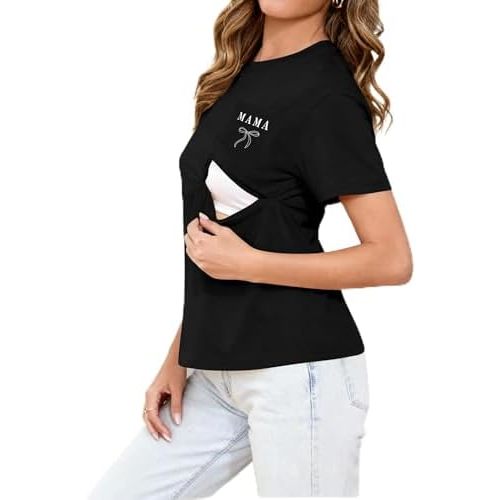 Comfort Breastfeeding Shirts for Women Zip Nursing Tops Causal Distressed Acid Washed Maternity Tees