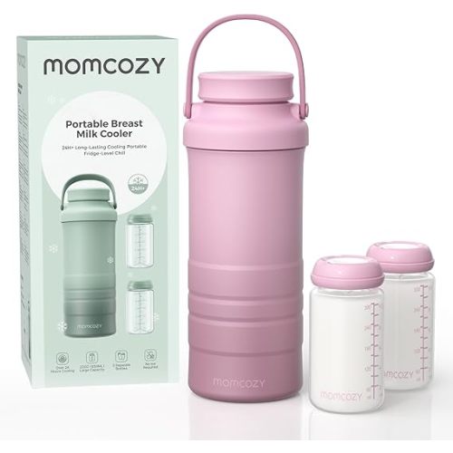 Momcozy 22oz Portable Breast Milk Cooler for Outdoor, Life Saver with 360° Total Cooling for 24 Hours, Larger Capacity Travel Breastmilk Chiller with 2pcs Baby Bottles for Breastmilk Storage