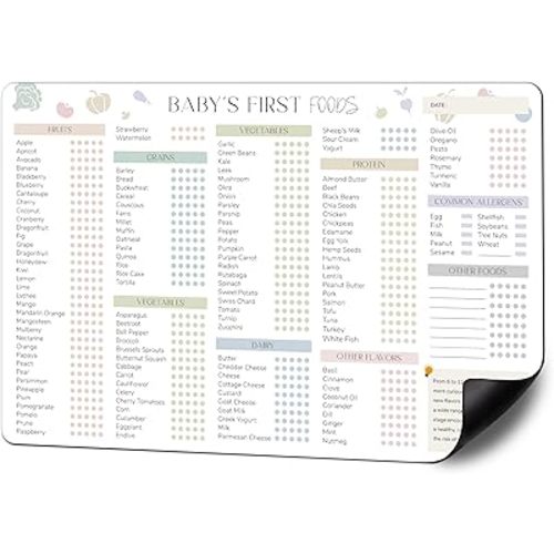 Baby First Foods Tracker Fridge Magnet, 101 Foods Checklist Before One
