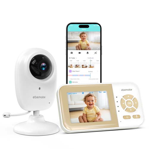 ebemate Smart Video Baby Monitor,2.8" Display with 1080P Camera,No Glow Night Vision,2-Way Talk & 1500Ft Long Range,WiFi On/Off Cam Baby Monitoring EBS28
