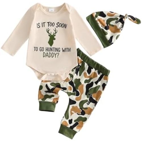 Newborn Baby Boy Fall Hunting Clothes Duck/Deer Romper Camo Pants Hat Set