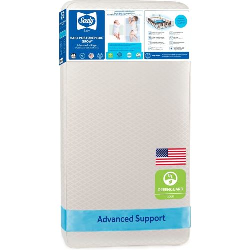 Sealy Baby Posturepedic Grow Breathable 2 Stage Crib Mattress Plus Toddler Bed Fit, GREENGUARD Gold Certified, Made in USA, Non Toxic Cotton Cover, Safety & Quality Tested, 52"X28"