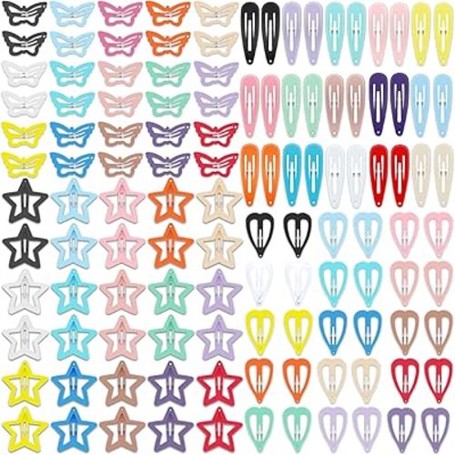 120Pcs Hair Clips for Girls,Non Slip Metal Snap Hair Clips for Kids Star & Butterfly hair accessories (4 Styles and 15 Assorted Colors)