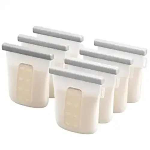 Nuliie 7 Pcs Silicone Breastmilk Storage Bags Reusable, 8oz/240ml Double Leak-Proof Breastmilk Freezer Bags, BPA Free Self-Standing Milk Bags for Breastfeeding, Baby Food Pouches