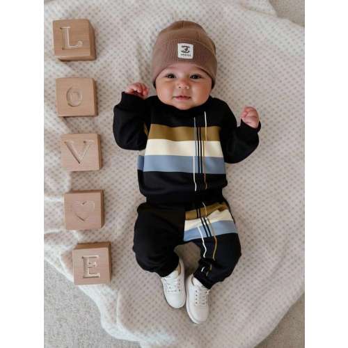 SHEIN Playful Pals Newborn Baby Boy Vintage Striped Print Long Sleeve Crew Neck Sweatshirt And Sweatpants Set | SHEIN USA