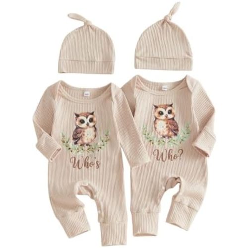 Newborn Baby Boy Girl Twins Matching Outfits Knit Romper Jumpsuit