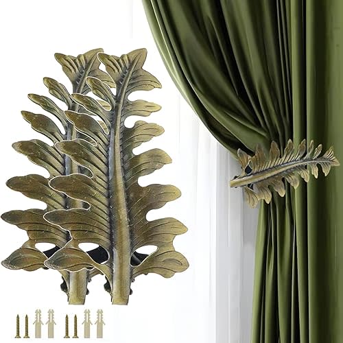 Bitray Curtain Holdbacks Vintage Leaf Design Curtain Drapery Tie Back Bronze Tone - 2PCS