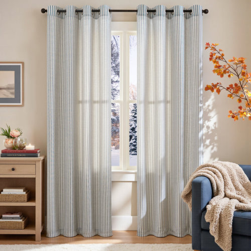 Latitude Run® Grommet Linen Semi-Sheer Striped Curtains & Reviews | Wayfair