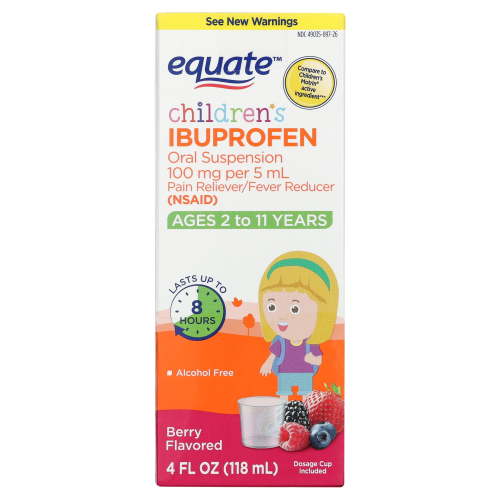 Equate Children's Pain Reliever/Fever Reducer Ibuprofen Oral Suspension, Berry Flavor, 100 mg, 4 fl oz