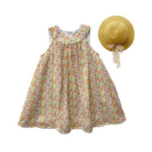 Baby Girls Floral Print Tent Dress and Straw Hat Set