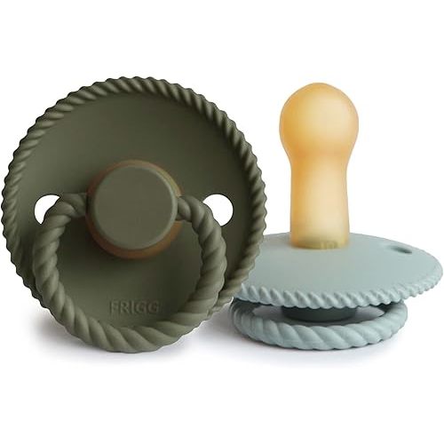 FRIGG Rope Natural Rubber Baby Pacifier | Made in Denmark | BPA-Free (Olive/Sage, 6-18 Months)