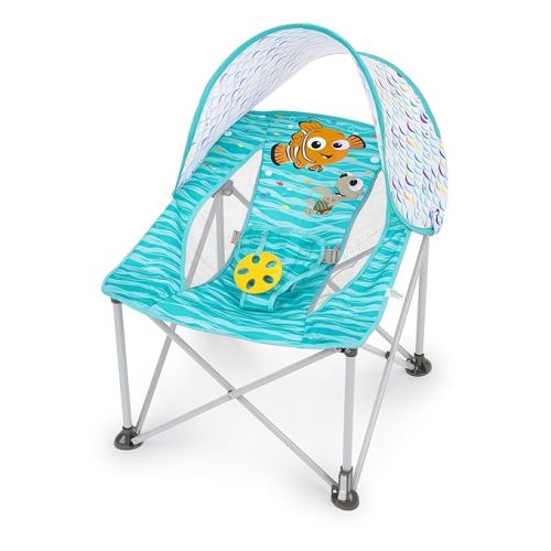 Bright Starts Disney Finding Nemo Pop 'N Chill Travel Seat, Indoor/Outdoor Use, Infant Seat with UPF 50+ Canopy, Blue, Ages 0-6 Months