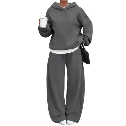 Trendy Queen Womens Lounge Sweat Set 2 Piece Sweatsuit 2026 Fall Outfits | Soft Fleece Interior, Oversized Relaxed Fit, Barrel Leg Silhouette, Matching Style, Effortless Airport Look