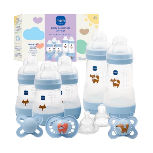 MAM Easy Start Anti-Colic 5 Baby Bottle & 3 Pacifier Newborn Gift Set | 5 Self Sterilizing Bottles (3X 5oz, 2X 9oz) & 3 Original Pacifiers 016 Months + Extra Nipples