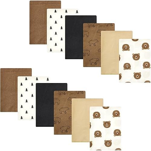 Hudson Baby Unisex Baby Cotton Flannel Burp Cloths Bundle, Brown Bear, One Size