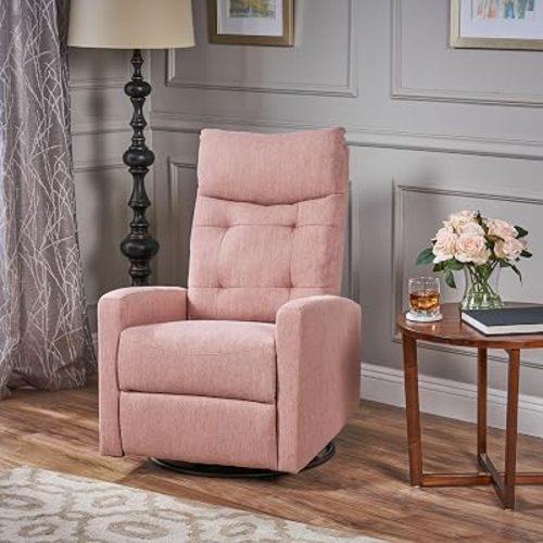 Versatile Swivel Rocker Recliner - Elegant Rocking Recliner Chair with Chair Features, Ideal for Nursery Glider, Swivel Recliner Chair for Kids' Rooms, Living Rooms, and Reading Corners (Blush)