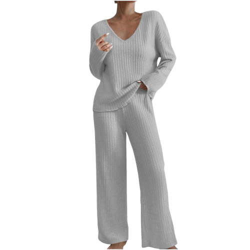 YUGYXL Lounge Sets for Women 2 Piece Postpartum Maternity Pajama Set Soft Ribbed Knit Long Sleeve Top Pants Matching Set Gray L