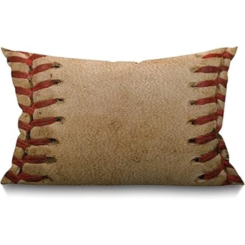 Smooffly Home Decorative Retro Throw Pillow Covers,Baseball Worn Ball Cotton Linen Throw Lumbar Pillow Case Cushion Cover Home Office Decorative Rectangle 12 X 20 Inches