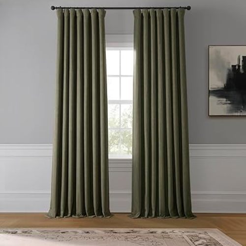 HPD Half Price Drapes - Faux Linen Curtains for Living Room (1 Panel) - 50W X 96L - Textured Room Darkening Curtains for Bedroom 96 Inches Long - Drapes for Home Decor, Khaki Green
