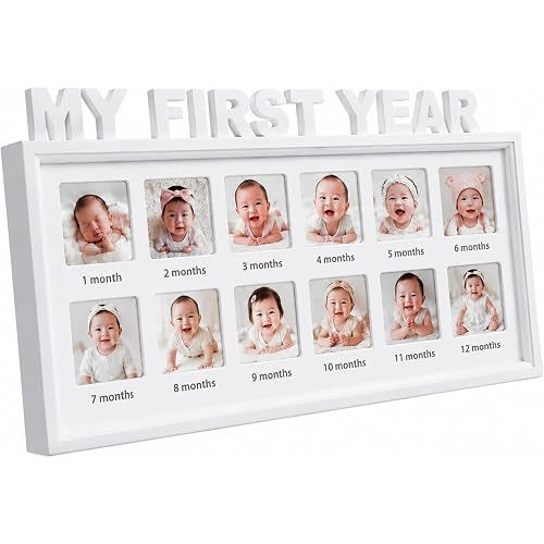 MICKYU My First Year Photo Frame, White, 16x8 Inch | 12 Month Baby Picture Frame, Gender Neutral, Keepsake Gift for Newborns and Baby Showers