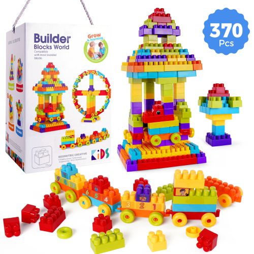 Building Blocks for Kids Toddlers, 370 Pcs Large Classic Building Bricks Blocks Set, Basic STEM Toys Birthday Gift for Kids Age 3+
