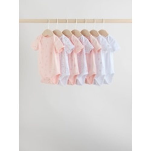 Buy Pink 7 Pack Short Sleeve Baby Bodysuit from Next USA 12-18 mos