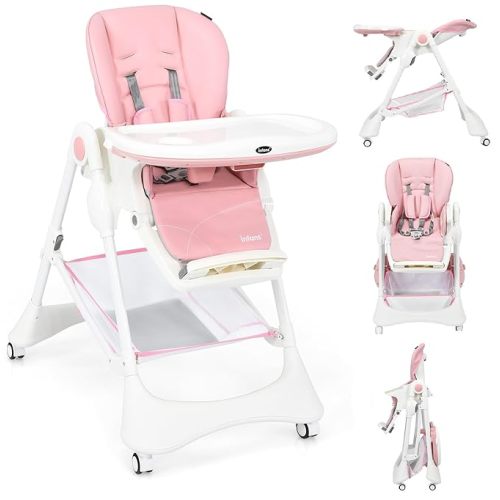 INFANS High Chair with One-Hand Removable Tray (Light Pink)