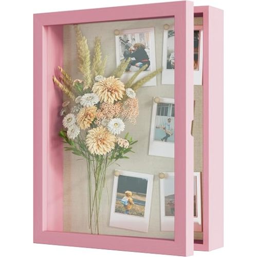 Love-KANKEI Deep Large Shadow Box 11x14,Solid Wood Frame,Memory Box,Pink