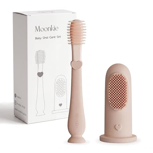 Moonkie Baby Finger Toothbrush Tongue Oral Cleaner Kit for 3 Months +, 2 Pcs (Blush)