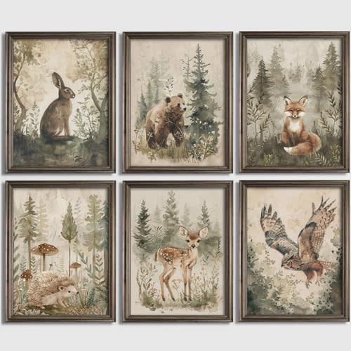 Woodland Animal Wall Art Nursery Canvas Wall Decor Forest Animal Poster Kids Baby Wall Art Watercolor Safari Prints Boys Room Posters Cottagecore Fox Pictures for Bedroom 8x10x6 Inch Unframed