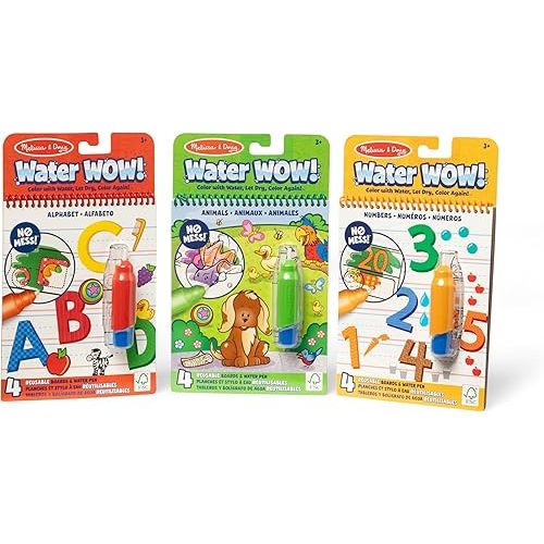 Melissa & Doug Water Wow! 3-Pack – Animals, Alphabet, Numbers Water-Reveal Travel Activity Pads