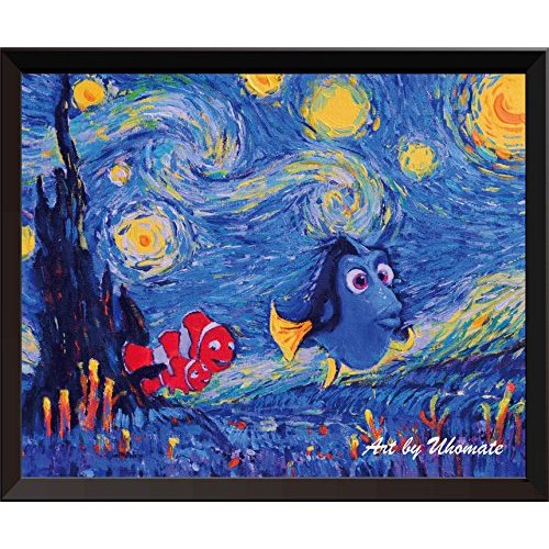 Uhomate Dory Finding Nemo Inspired Vincent Van Gogh Starry Night Posters Home Canvas Wall Art Nursery Decor Living Room Wall Decor A006 (11X14)